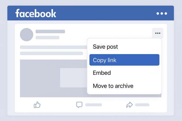 Select 'Copy link' in the Facebook menu